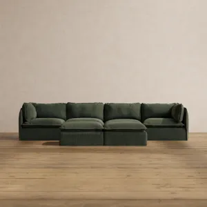 Modular Washable 4-Seater   Bench Ottoman in Olivine | Deluxe  Seat | Cloud Pillow