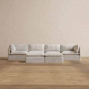 Modular Washable 4-Seater   Bench Ottoman in Powder | Deluxe  Seat | Cloud Pillow