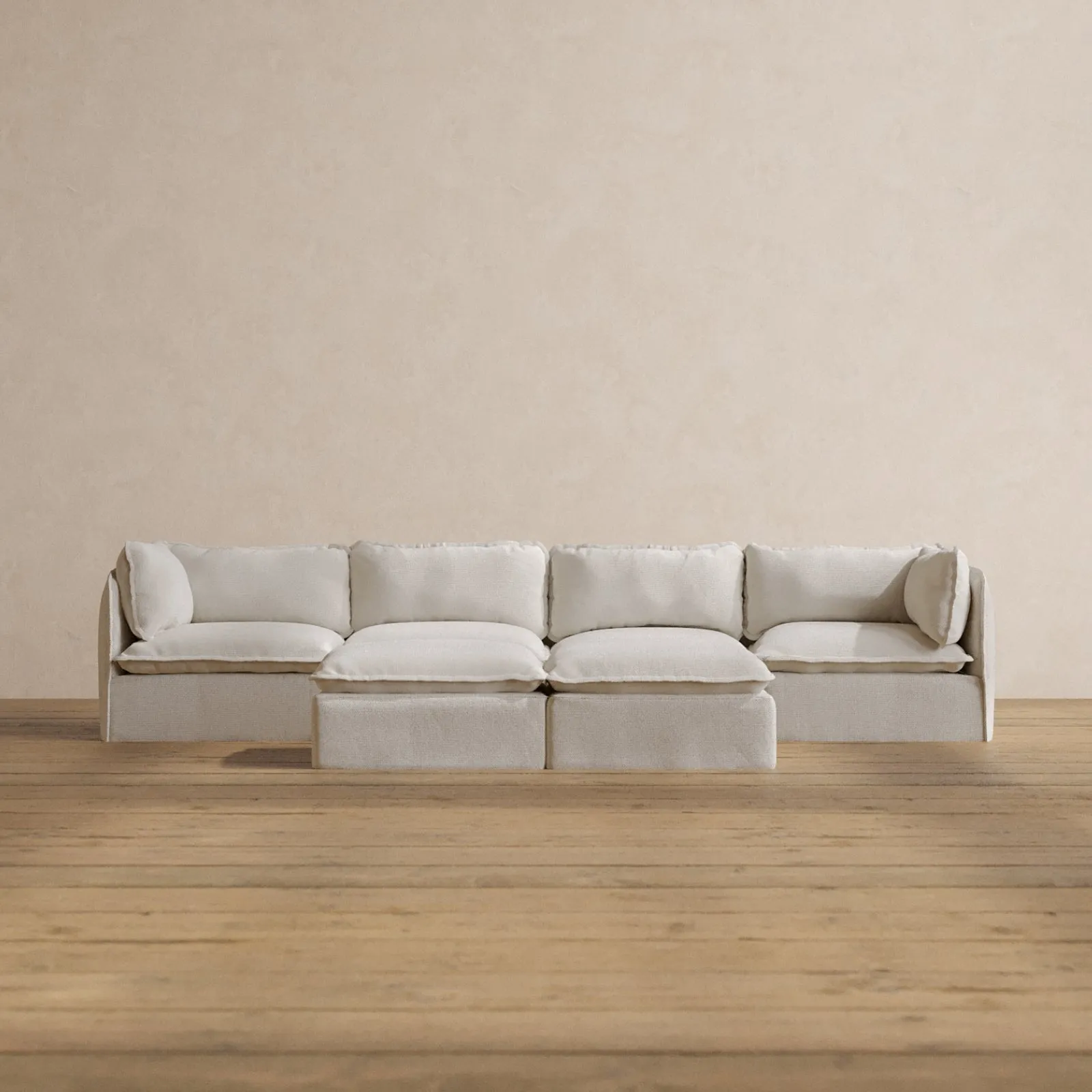 Modular Washable 4-Seater   Bench Ottoman in Powder | Deluxe  Seat | Cloud Pillow