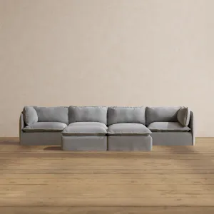 Modular Washable 4-Seater   Bench Ottoman in Pumice | Deluxe  Seat | Cloud Pillow