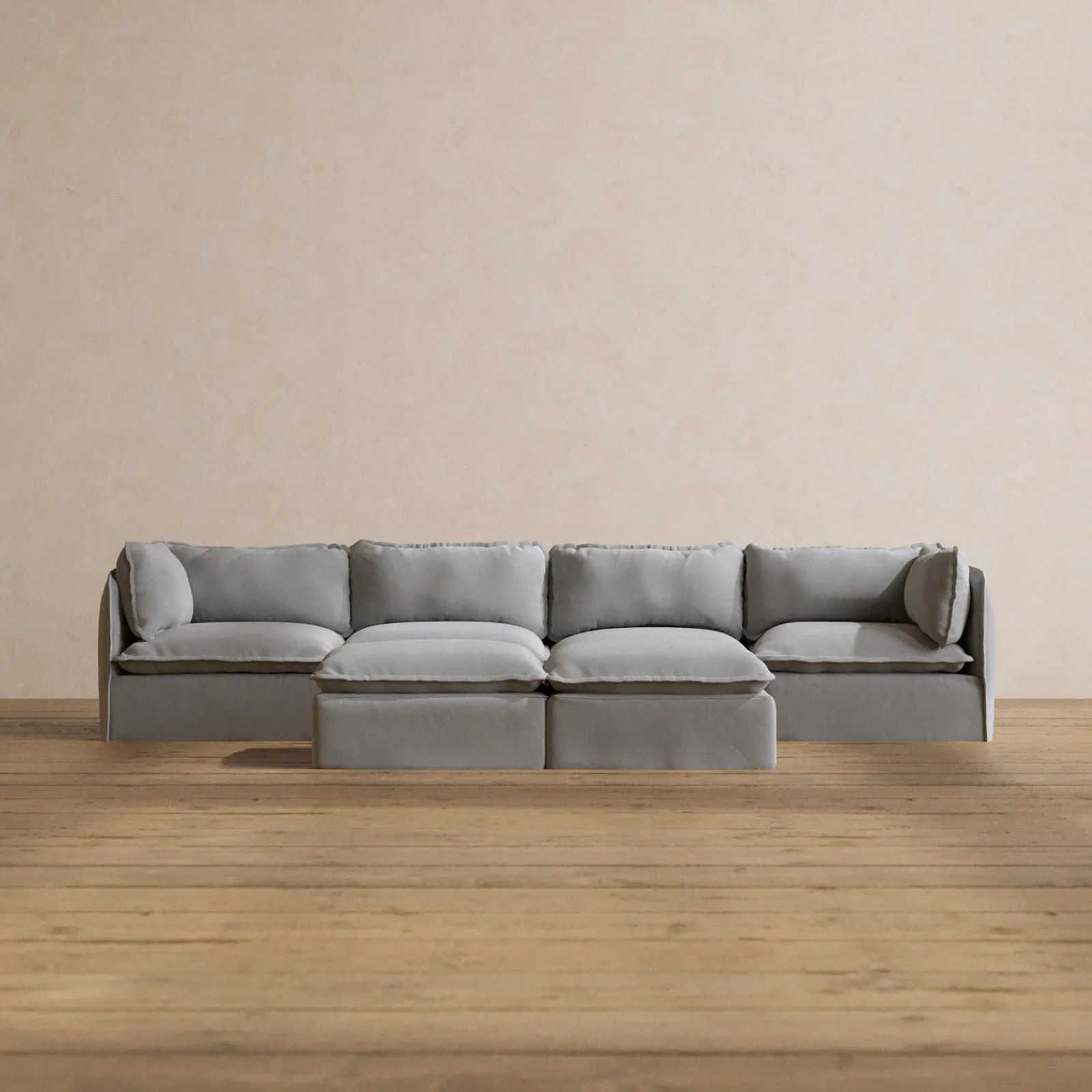 Modular Washable 4-Seater   Bench Ottoman in Pumice | Deluxe  Seat | Cloud Pillow
