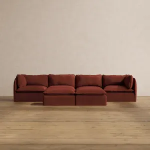 Modular Washable 4-Seater   Bench Ottoman in Rust | Deluxe  Seat | Cloud Pillow