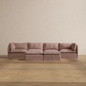 Modular Washable 4-Seater   Bench Ottoman in Sakura | Deluxe  Seat | Cloud Pillow