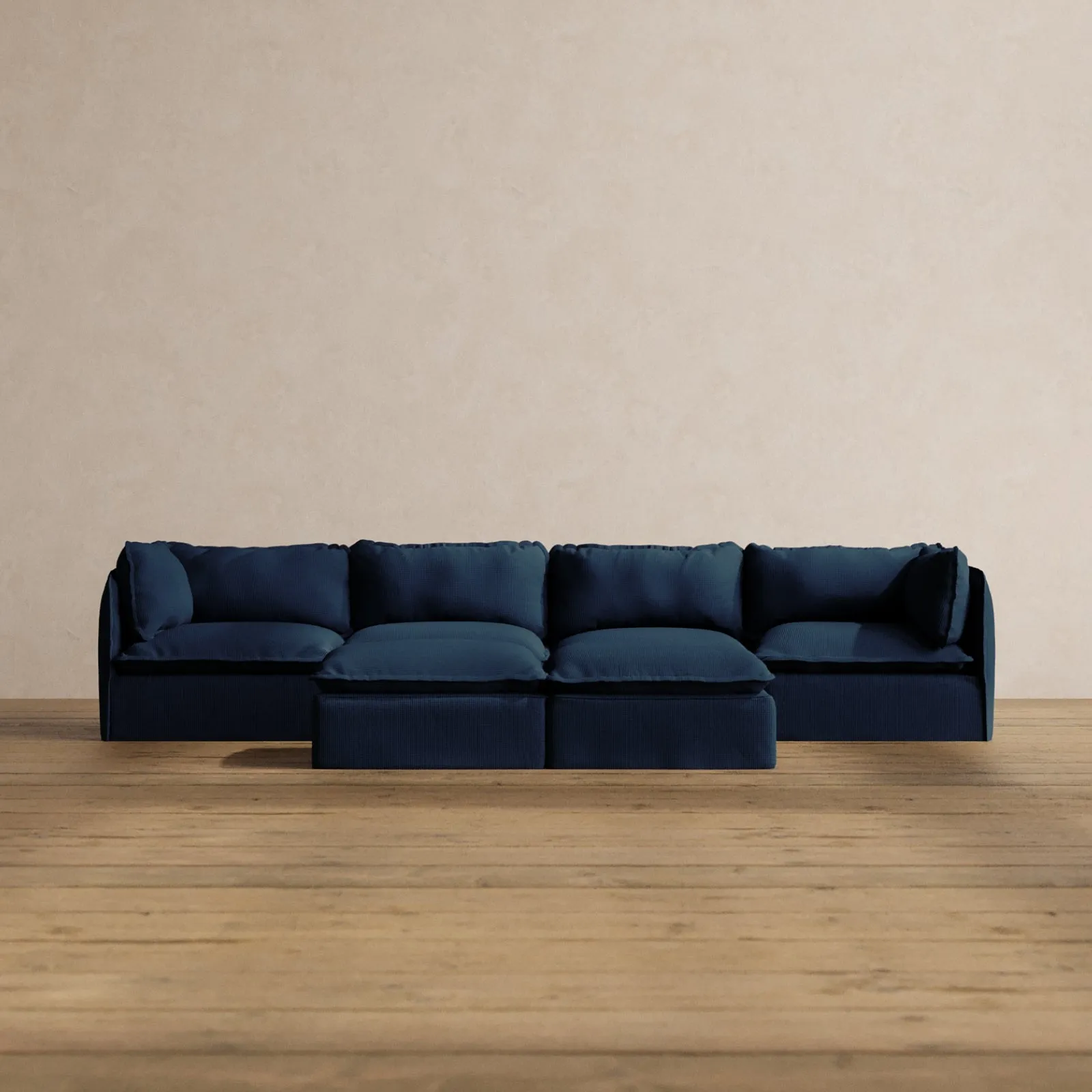 Modular Washable 4-Seater   Bench Ottoman in Sumi | Deluxe  Seat | Cloud Pillow