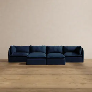 Modular Washable 4-Seater   Bench Ottoman in Sumi | Deluxe  Seat | Cloud Pillow