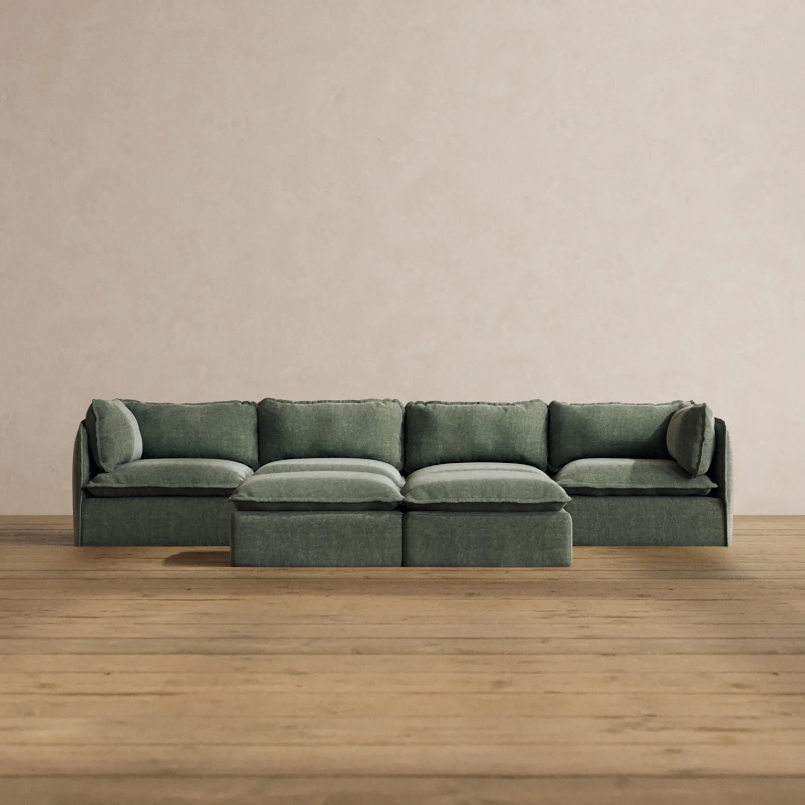 Modular Washable 4-Seater   Bench Ottoman in Willow | Deluxe  Seat | Cloud Pillow