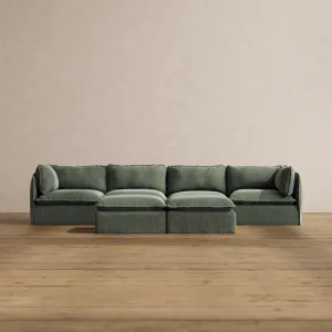 Modular Washable 4-Seater   Bench Ottoman in Willow | Deluxe  Seat | Cloud Pillow