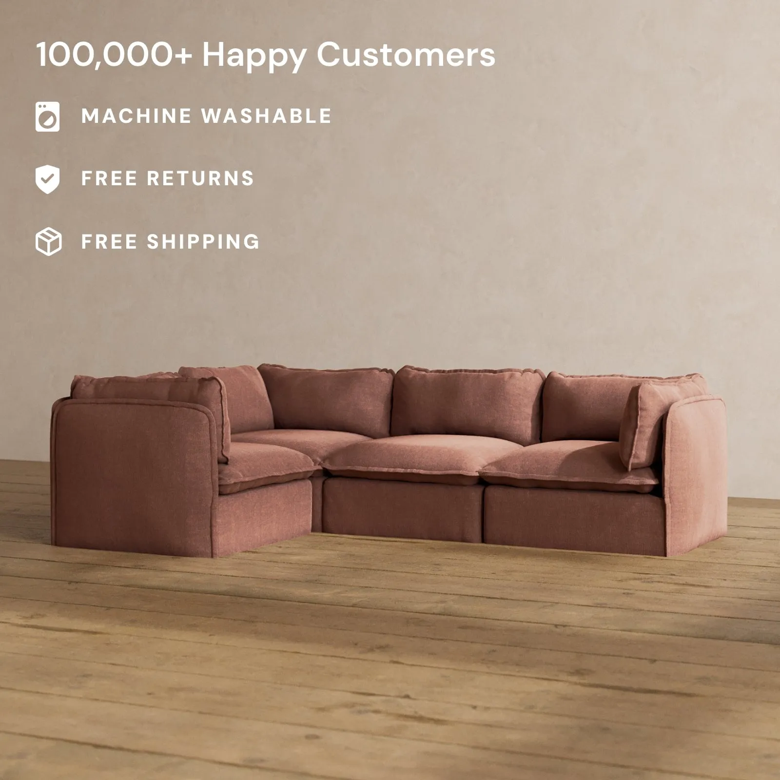 Modular Washable 4-Seater Corner Sectional in Chestnut | Deluxe  Seat | Cloud Pillow