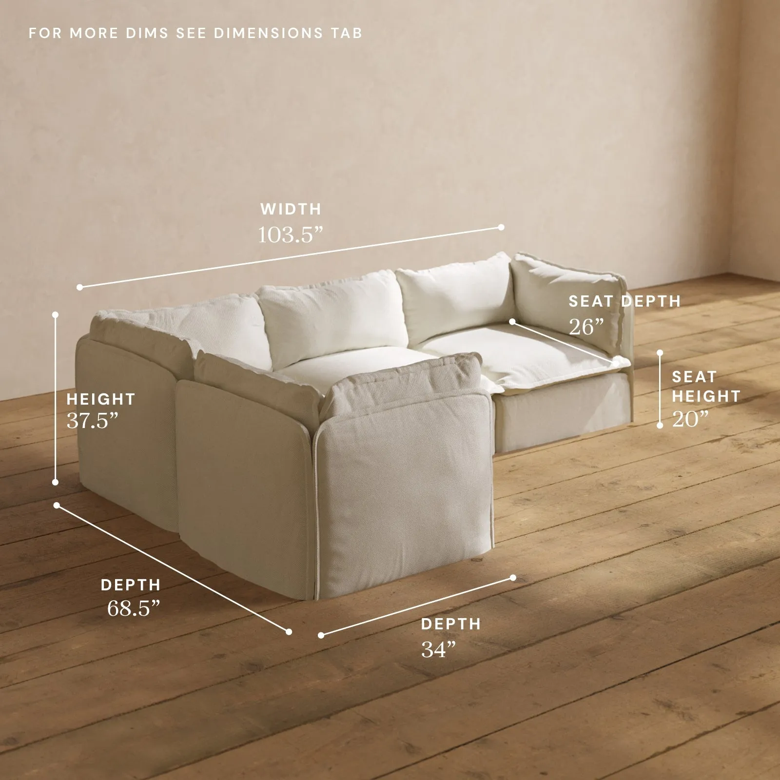 Modular Washable 4-Seater Corner Sectional in Eggshell | Deluxe  Seat | Cloud Pillow