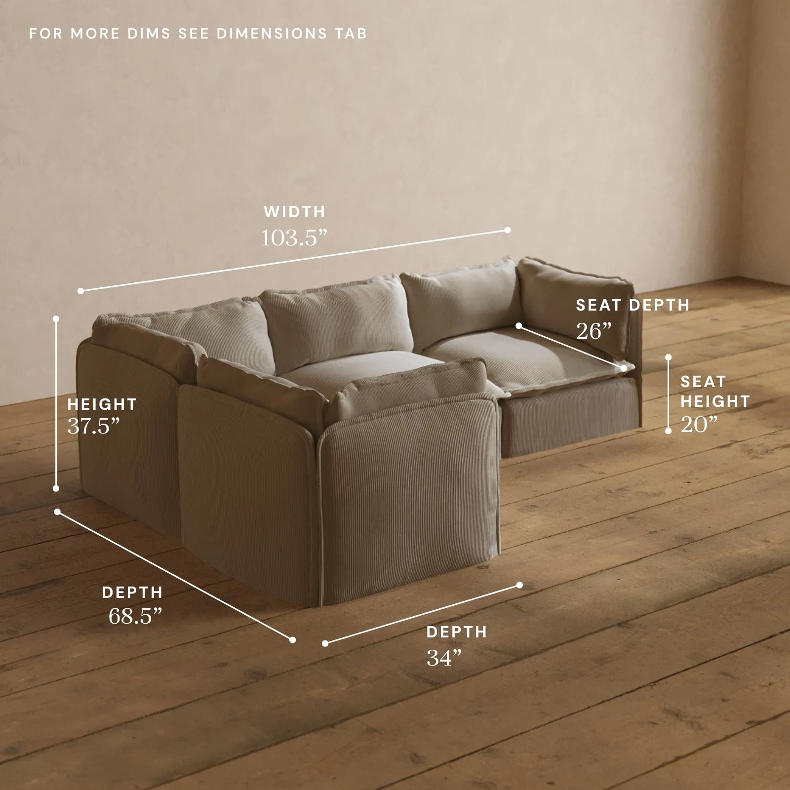 Modular Washable 4-Seater Corner Sectional in Milk | Deluxe  Seat | Cloud Pillow