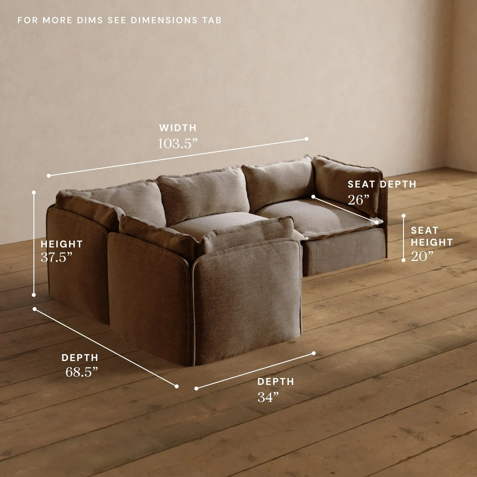 Modular Washable 4-Seater Corner Sectional in Mist | Deluxe  Seat | Cloud Pillow