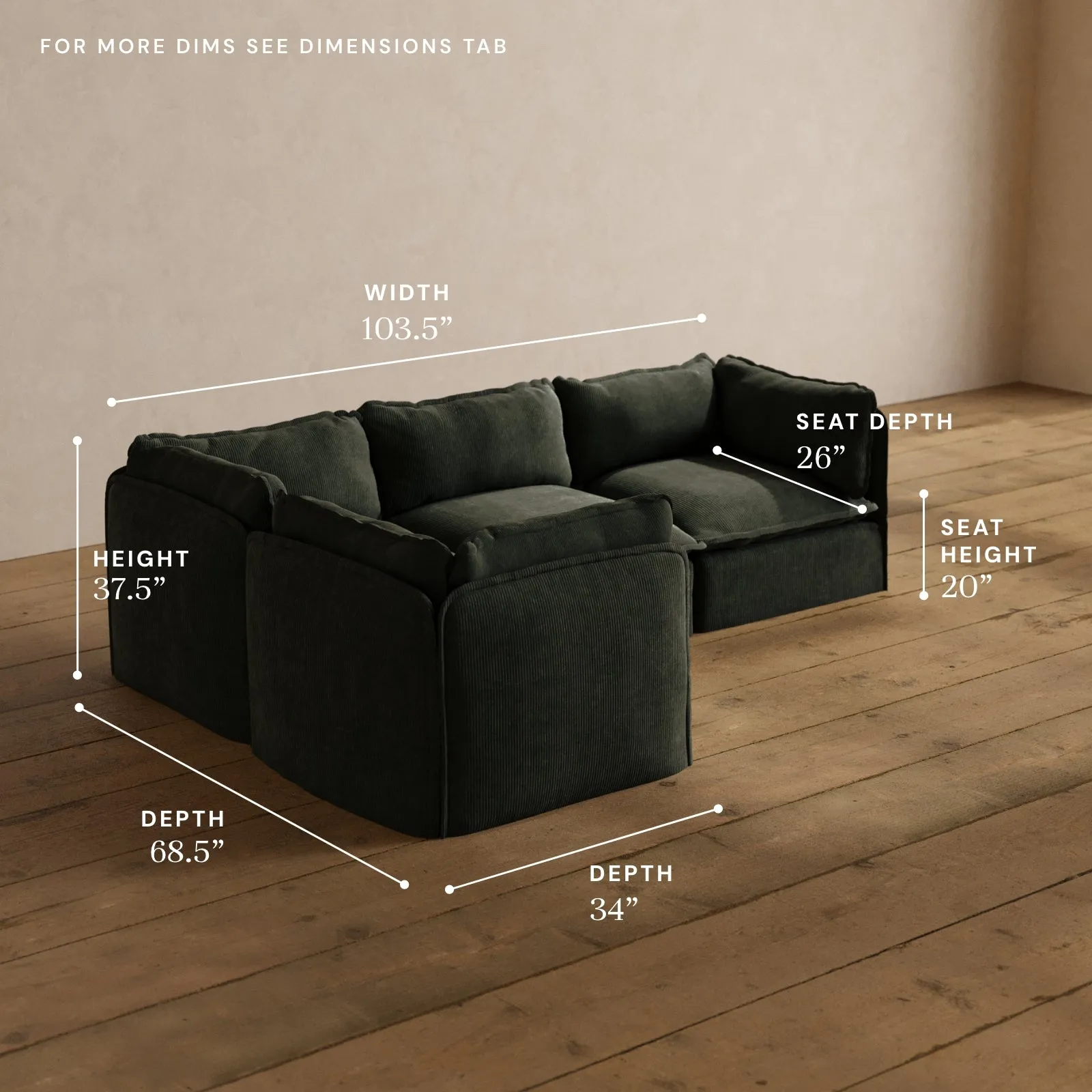 Modular Washable 4-Seater Corner Sectional in Olivine | Deluxe  Seat | Cloud Pillow