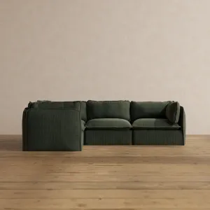 Modular Washable 4-Seater Corner Sectional in Olivine | Deluxe  Seat | Cloud Pillow