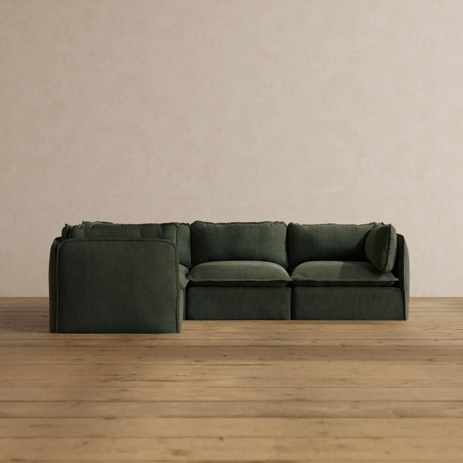 Modular Washable 4-Seater Corner Sectional in Olivine | Deluxe  Seat | Cloud Pillow