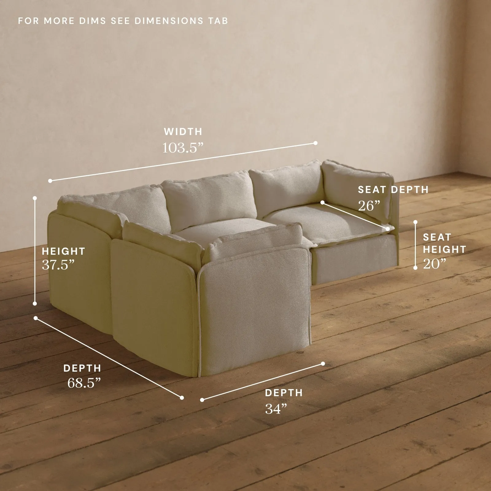Modular Washable 4-Seater Corner Sectional in Powder | Deluxe  Seat | Cloud Pillow