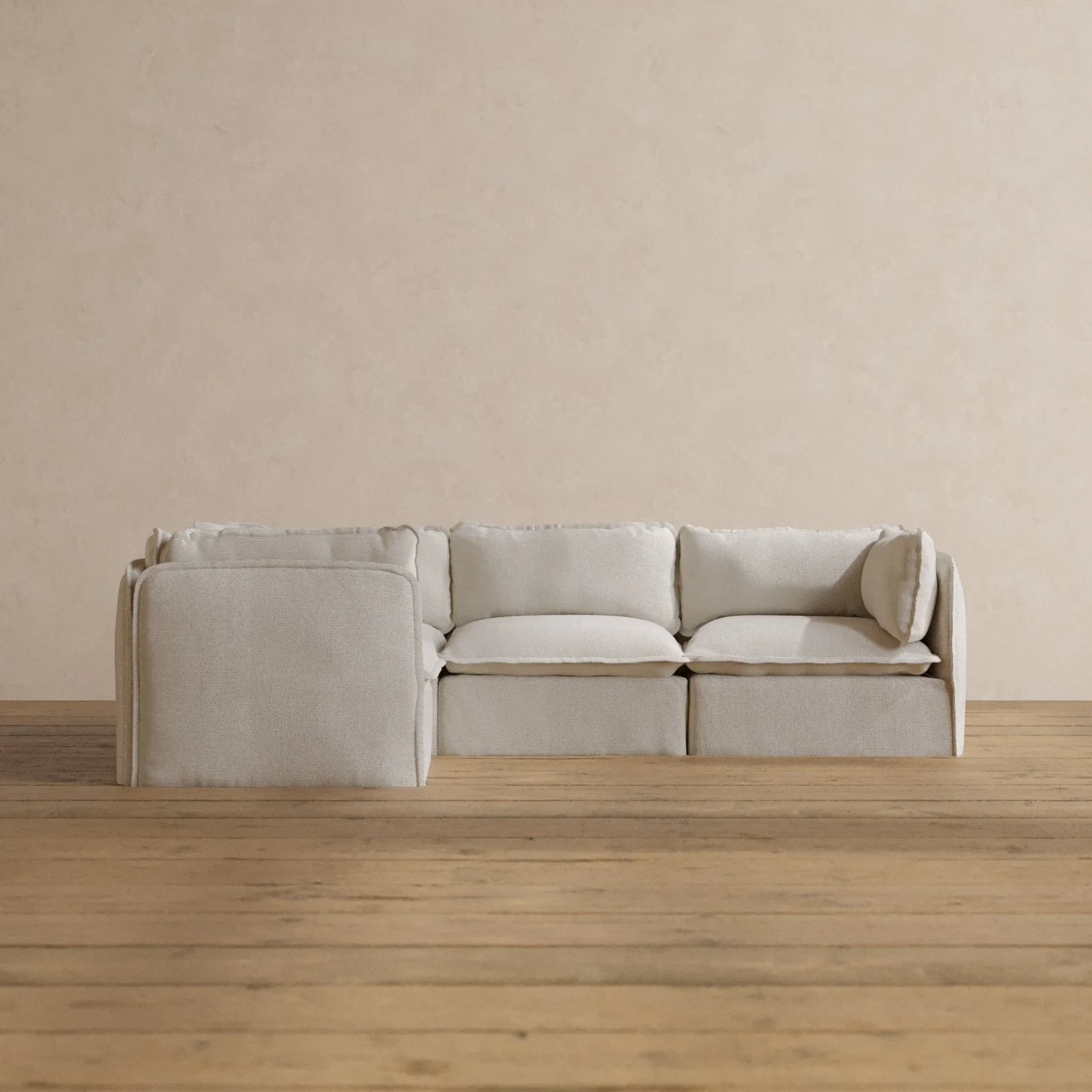 Modular Washable 4-Seater Corner Sectional in Powder | Deluxe  Seat | Cloud Pillow