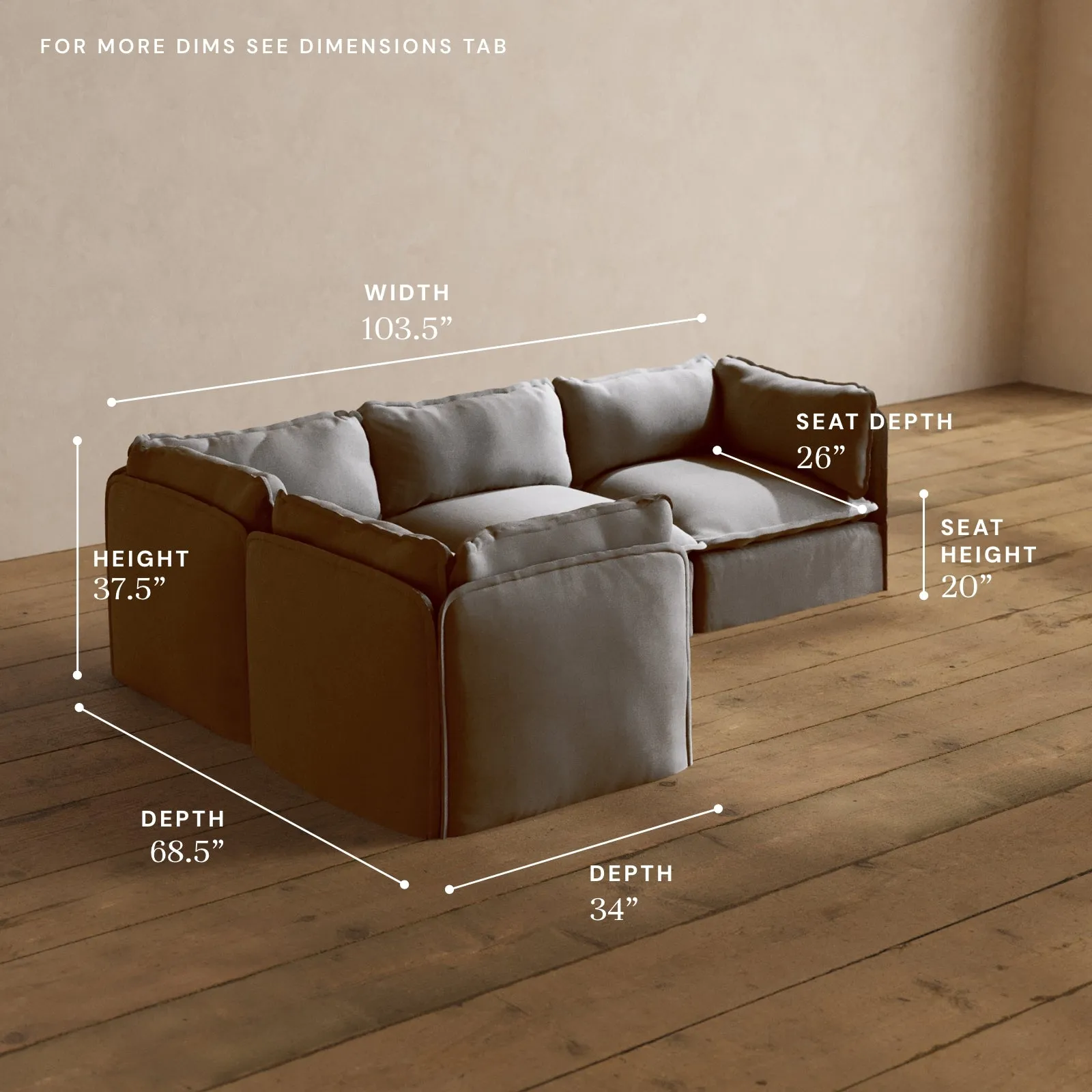 Modular Washable 4-Seater Corner Sectional in Pumice | Deluxe  Seat | Cloud Pillow