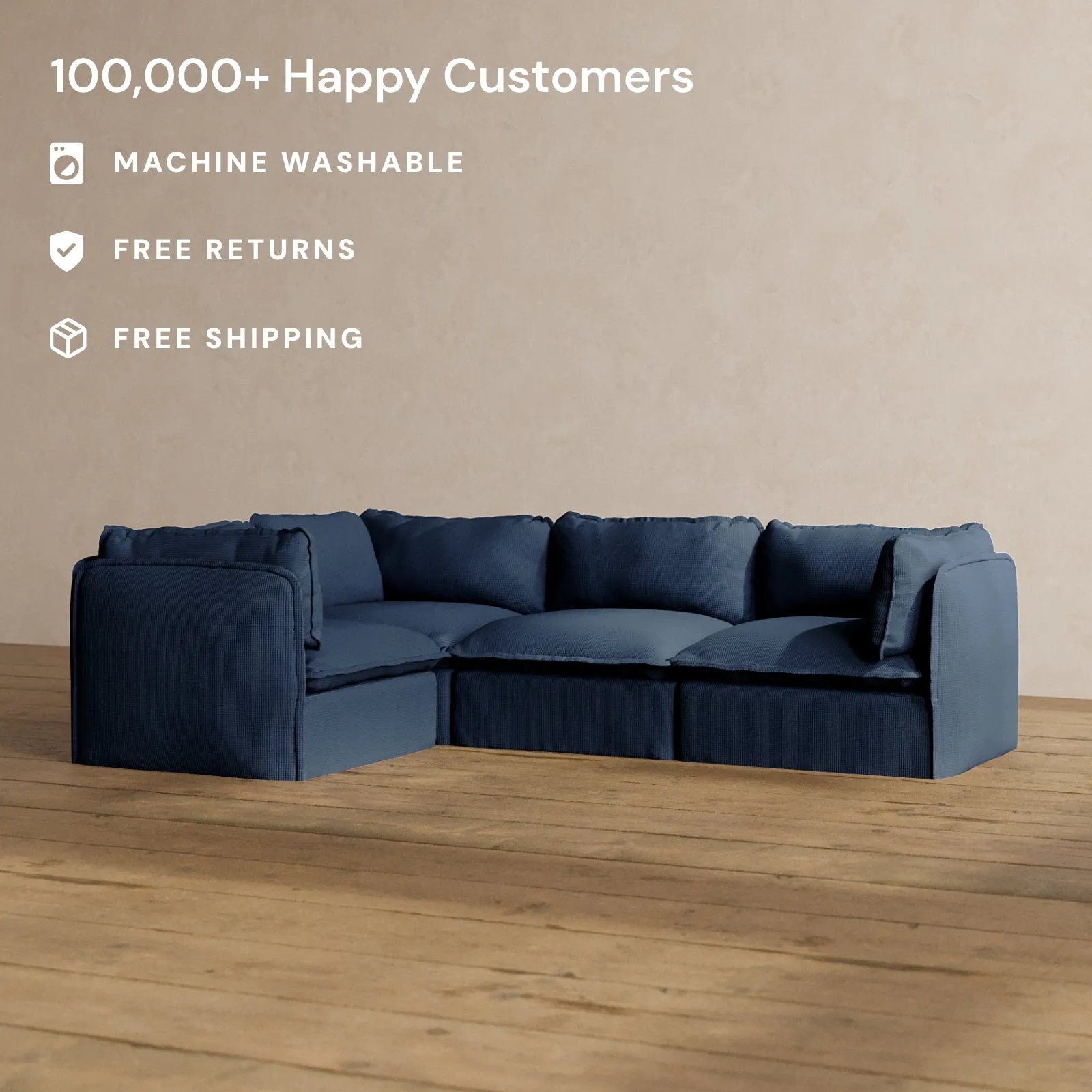 Modular Washable 4-Seater Corner Sectional in Sumi | Deluxe  Seat | Cloud Pillow