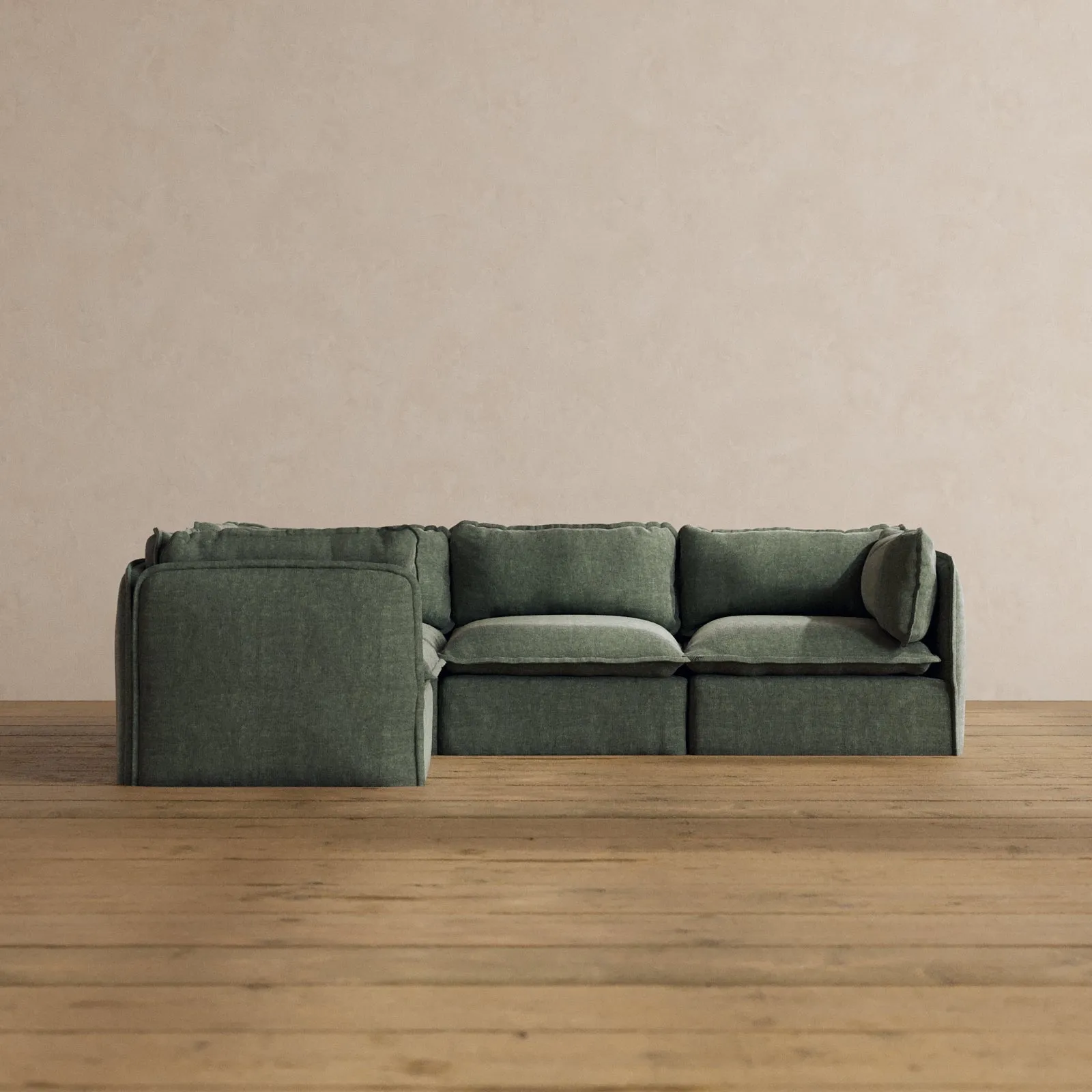Modular Washable 4-Seater Corner Sectional in Willow | Deluxe  Seat | Cloud Pillow
