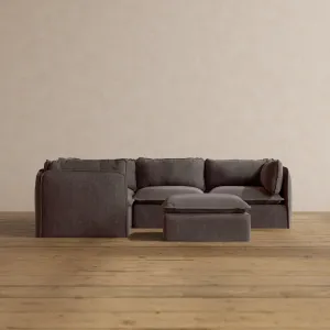 Modular Washable 4-Seater Corner Sectional   Ottoman in Caviar | Deluxe  Seat | Cloud Pillow