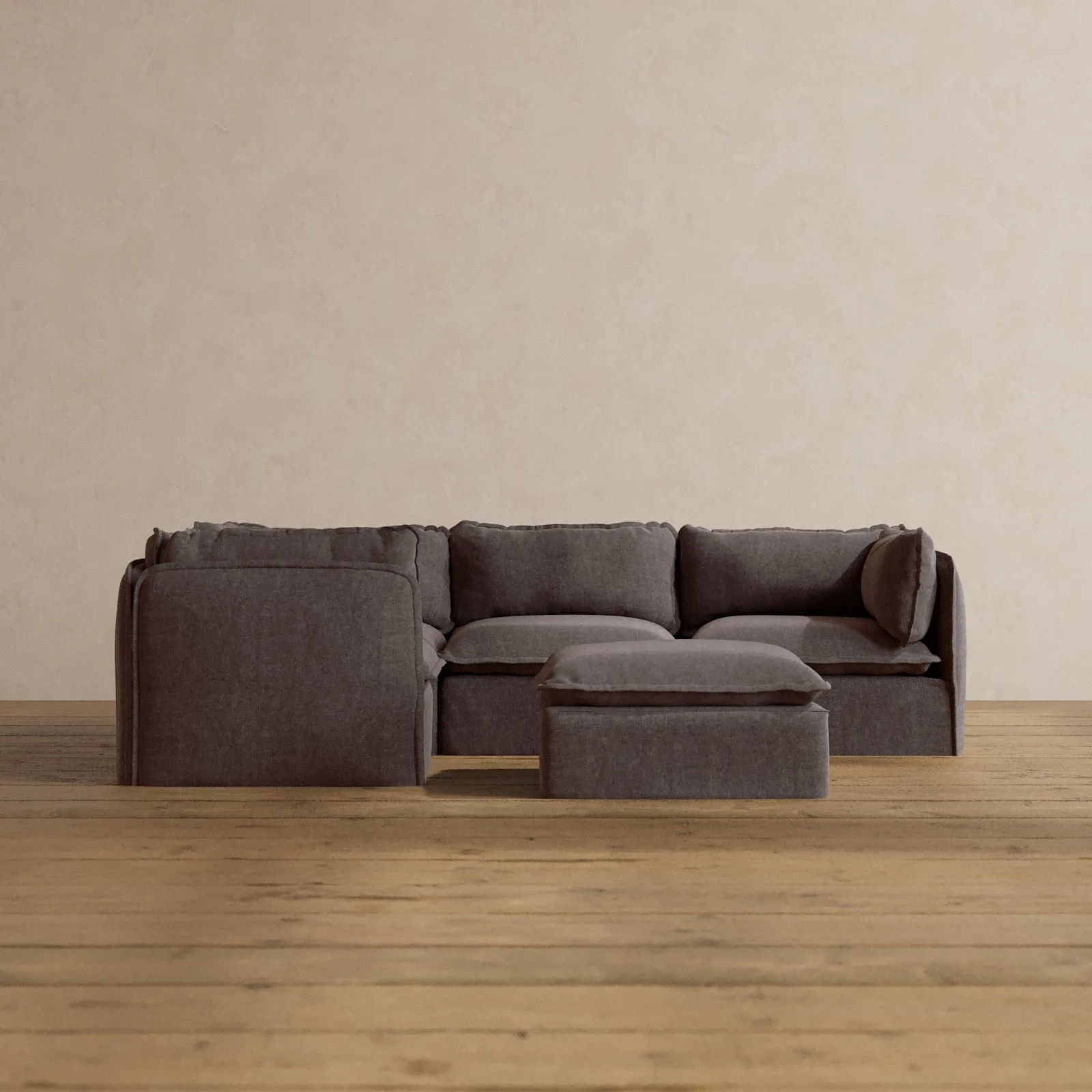 Modular Washable 4-Seater Corner Sectional   Ottoman in Caviar | Deluxe  Seat | Cloud Pillow