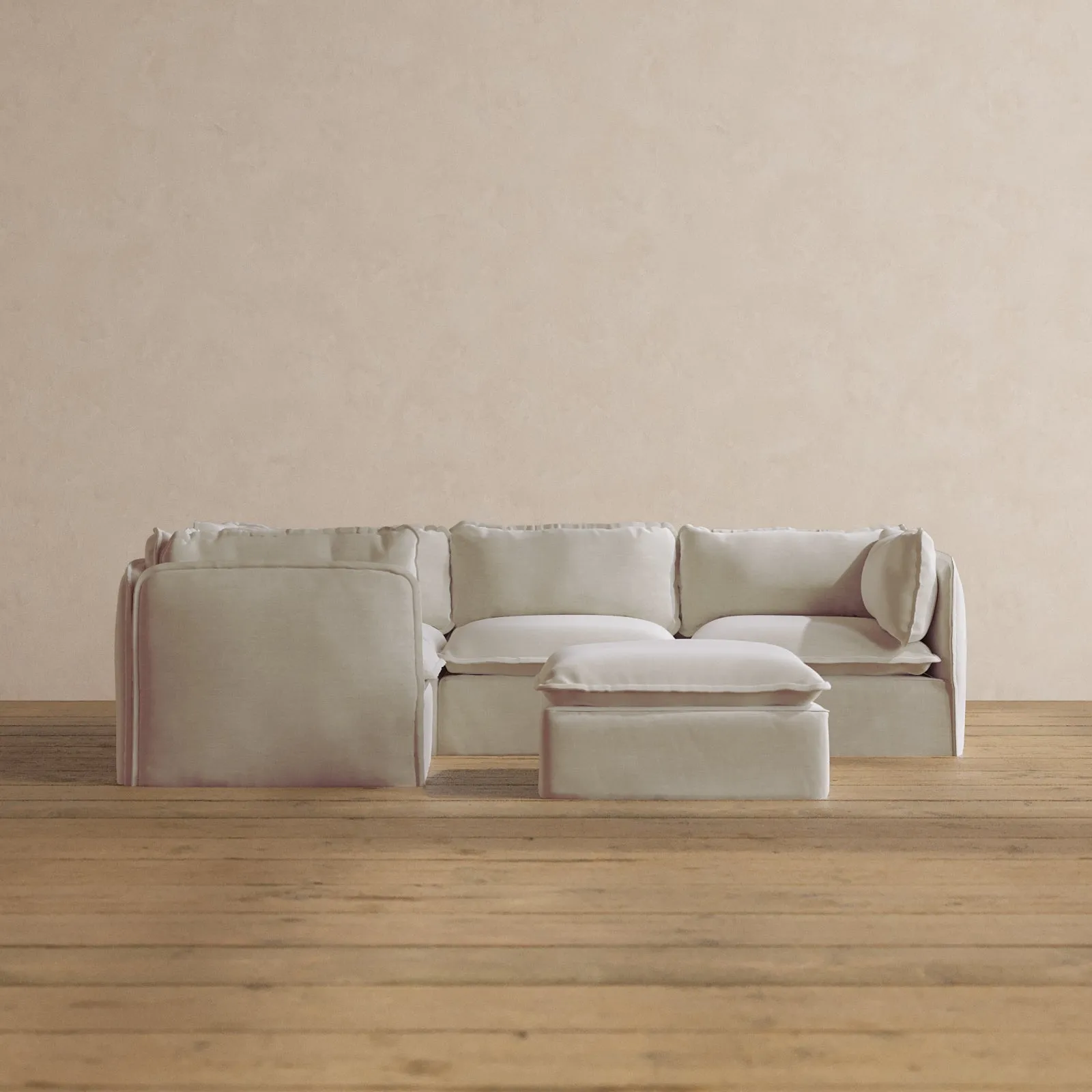Modular Washable 4-Seater Corner Sectional   Ottoman in Coco | Deluxe  Seat | Cloud Pillow