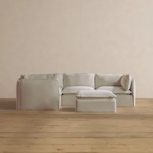 Modular Washable 4-Seater Corner Sectional   Ottoman in Coco | Deluxe  Seat | Cloud Pillow