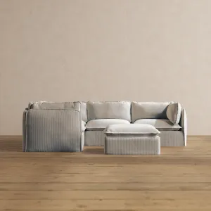 Modular Washable 4-Seater Corner Sectional   Ottoman in Milk | Deluxe  Seat | Cloud Pillow