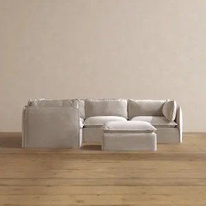 Modular Washable 4-Seater Corner Sectional   Ottoman in Mist | Deluxe  Seat | Cloud Pillow
