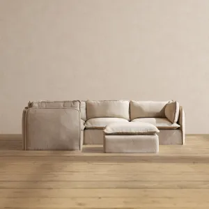 Modular Washable 4-Seater Corner Sectional   Ottoman in Oat | Deluxe  Seat | Cloud Pillow