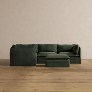 Modular Washable 4-Seater Corner Sectional   Ottoman in Olivine | Deluxe  Seat | Cloud Pillow