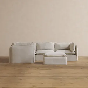 Modular Washable 4-Seater Corner Sectional   Ottoman in Powder | Deluxe  Seat | Cloud Pillow