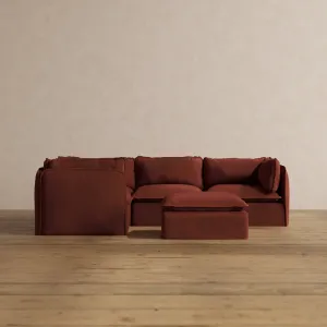 Modular Washable 4-Seater Corner Sectional   Ottoman in Rust | Deluxe  Seat | Cloud Pillow