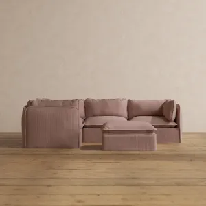 Modular Washable 4-Seater Corner Sectional   Ottoman in Sakura | Deluxe  Seat | Cloud Pillow