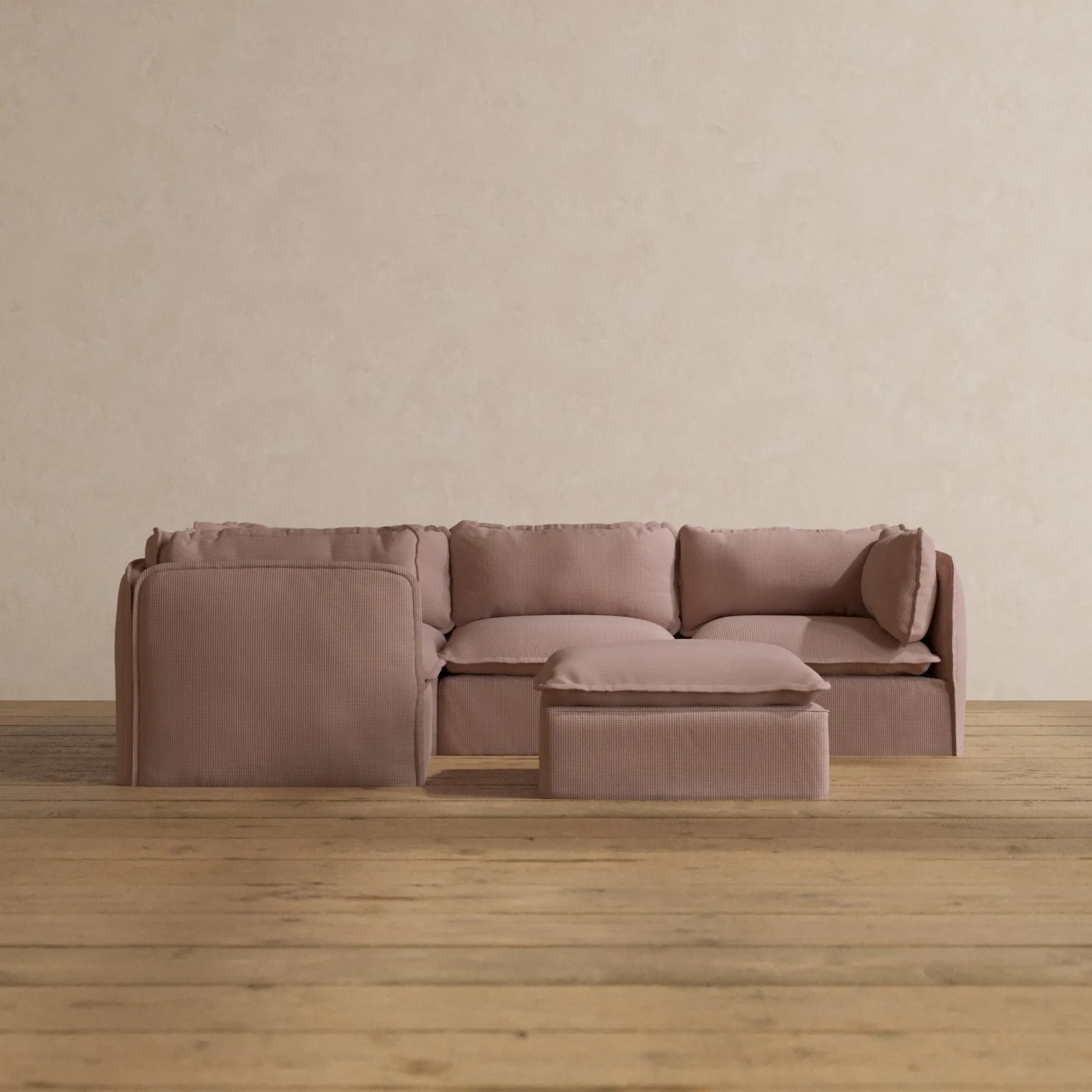 Modular Washable 4-Seater Corner Sectional   Ottoman in Sakura | Deluxe  Seat | Cloud Pillow