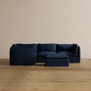 Modular Washable 4-Seater Corner Sectional   Ottoman in Sumi | Deluxe  Seat | Cloud Pillow