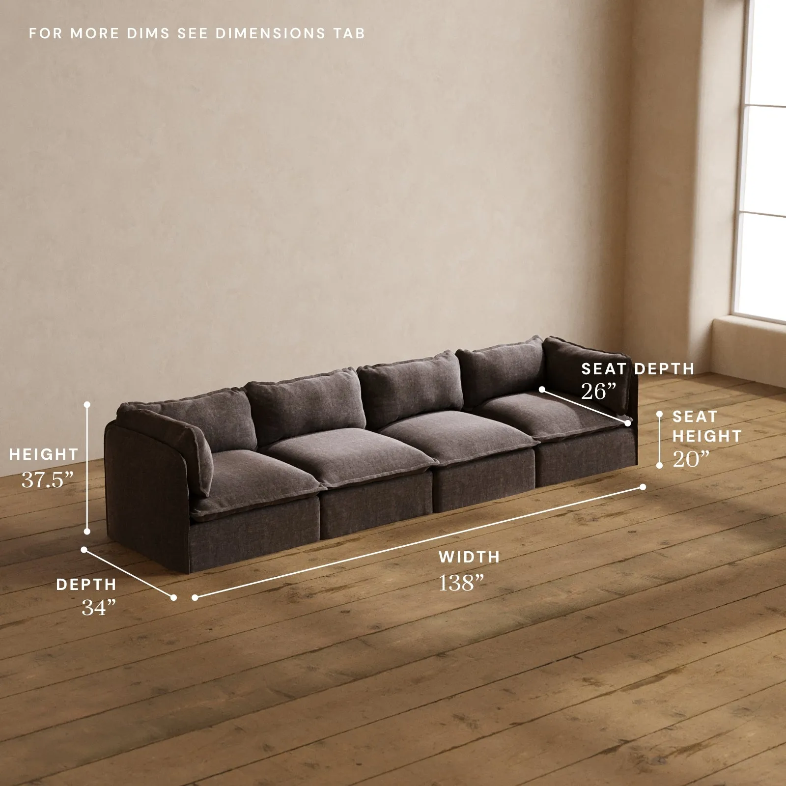 Modular Washable 4-Seater in Caviar | Deluxe  Seat | Cloud Pillow