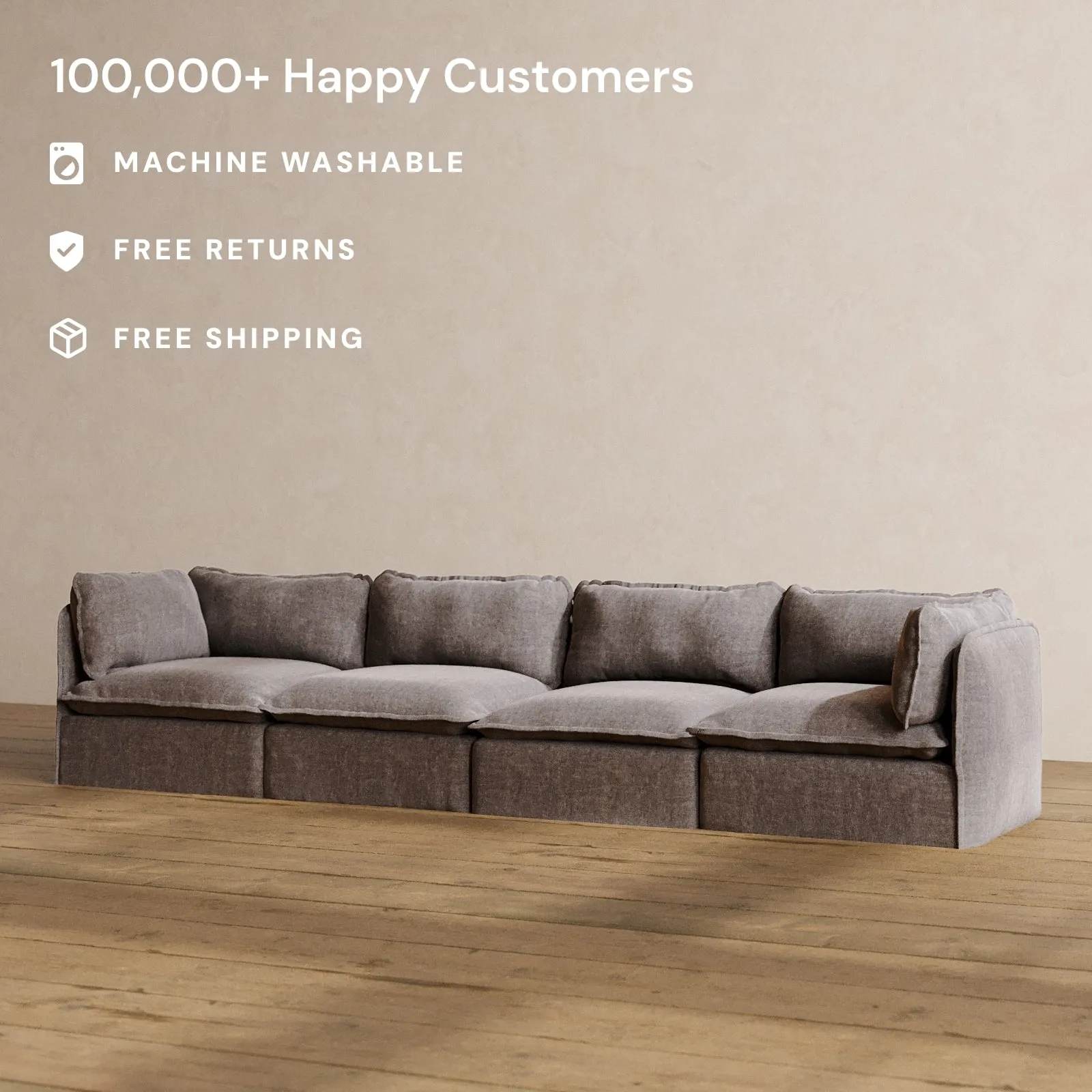 Modular Washable 4-Seater in Caviar | Deluxe  Seat | Cloud Pillow