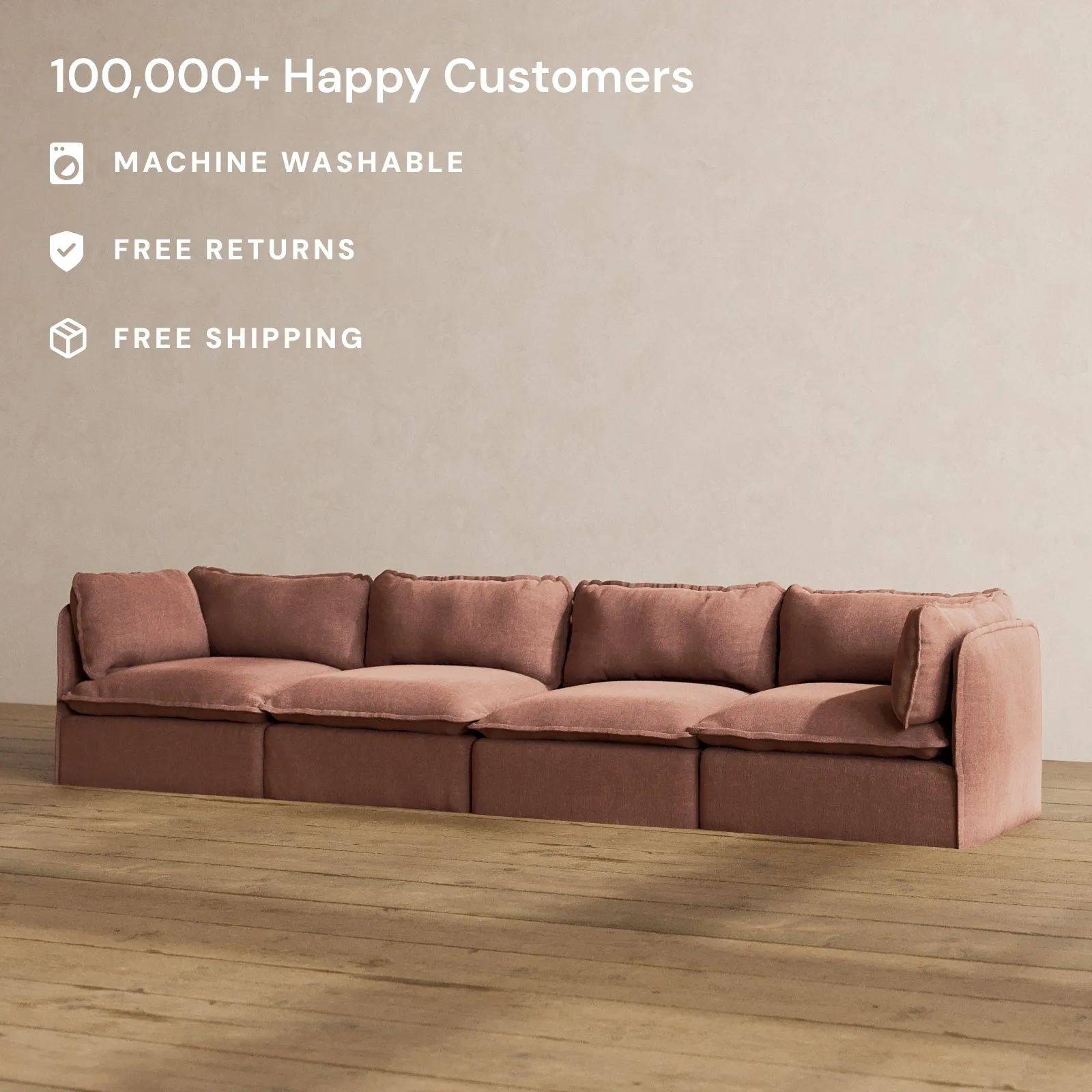 Modular Washable 4-Seater in Chestnut | Deluxe  Seat | Cloud Pillow