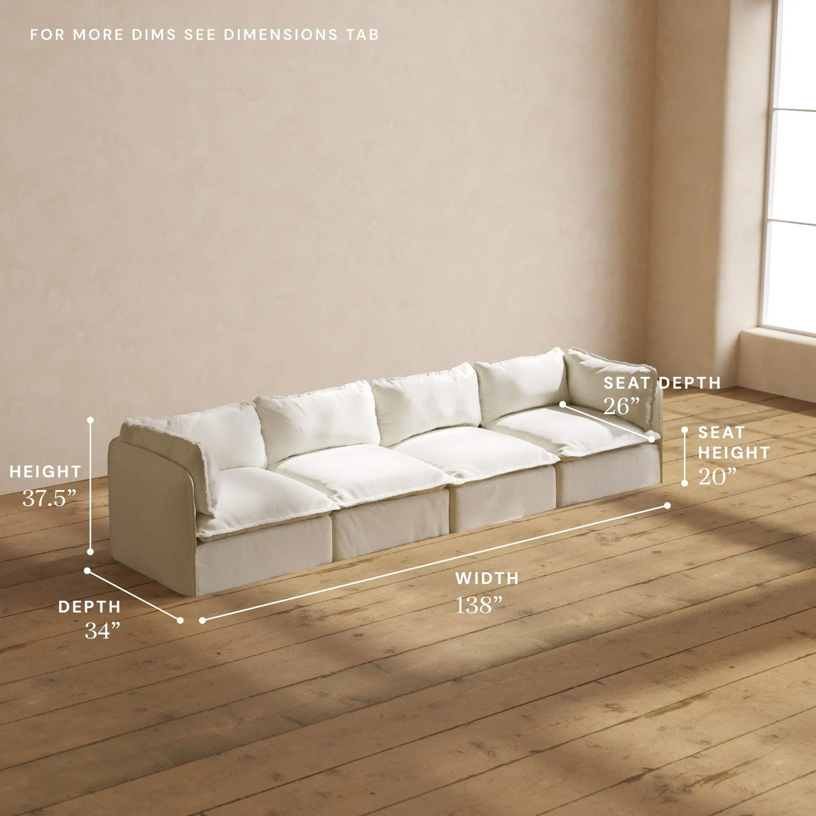 Modular Washable 4-Seater in Eggshell | Deluxe  Seat | Cloud Pillow
