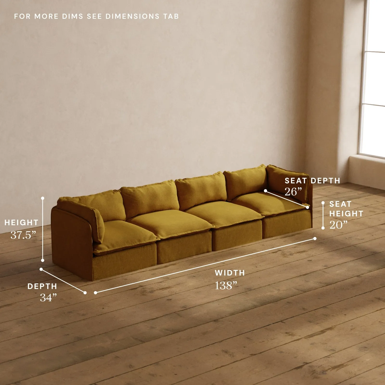 Modular Washable 4-Seater in Kiiro | Deluxe  Seat | Cloud Pillow