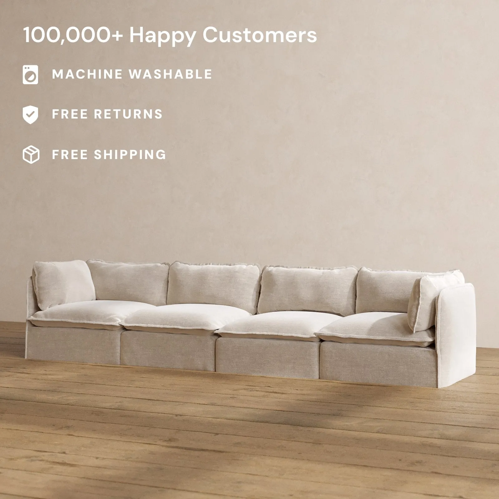 Modular Washable 4-Seater in Mist | Deluxe  Seat | Cloud Pillow