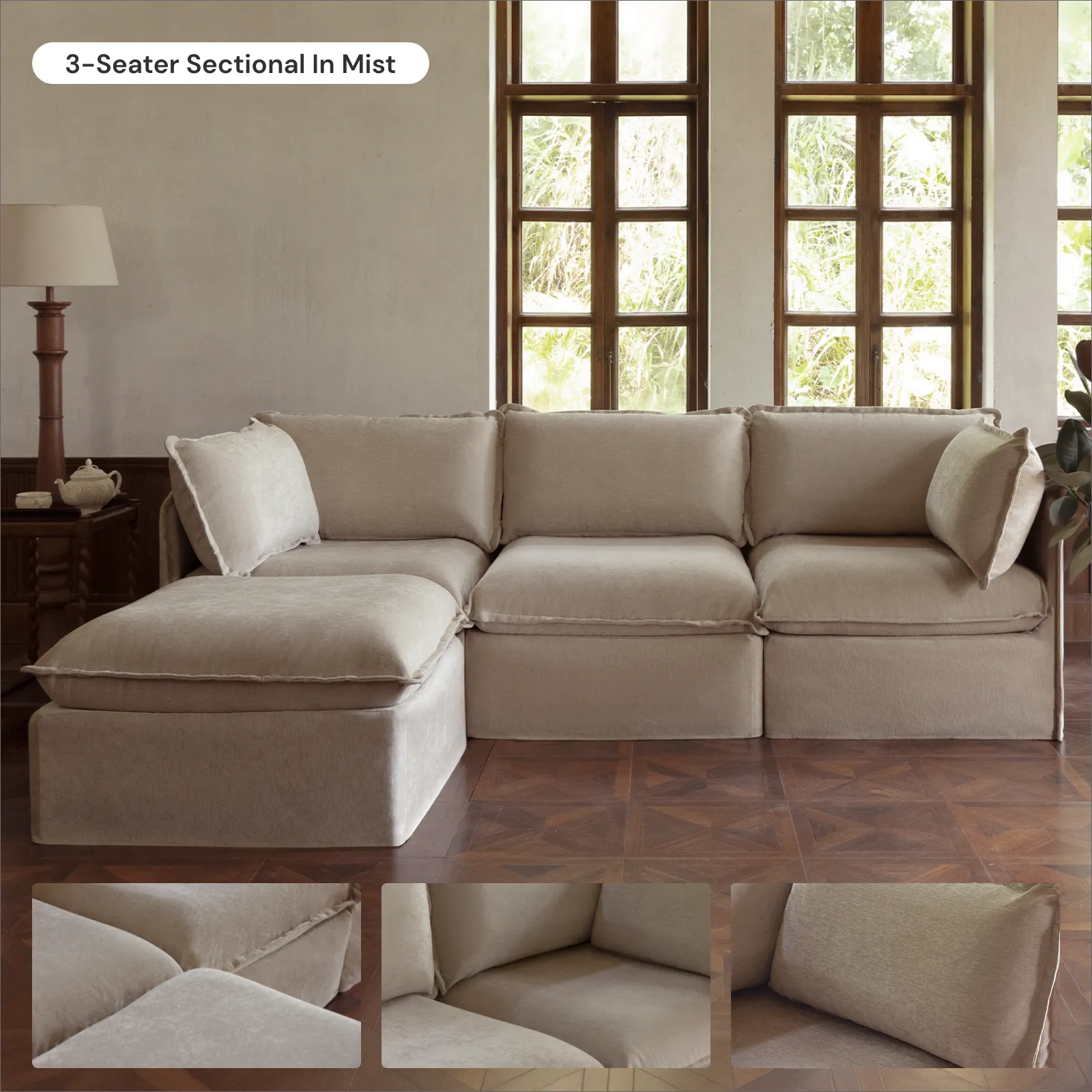 Modular Washable 4-Seater in Mist | Deluxe  Seat | Cloud Pillow