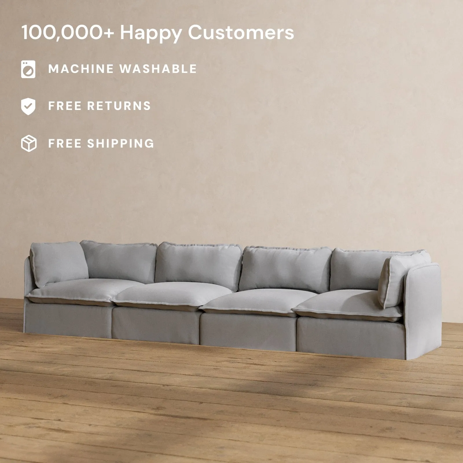 Modular Washable 4-Seater in Pumice | Deluxe  Seat | Cloud Pillow