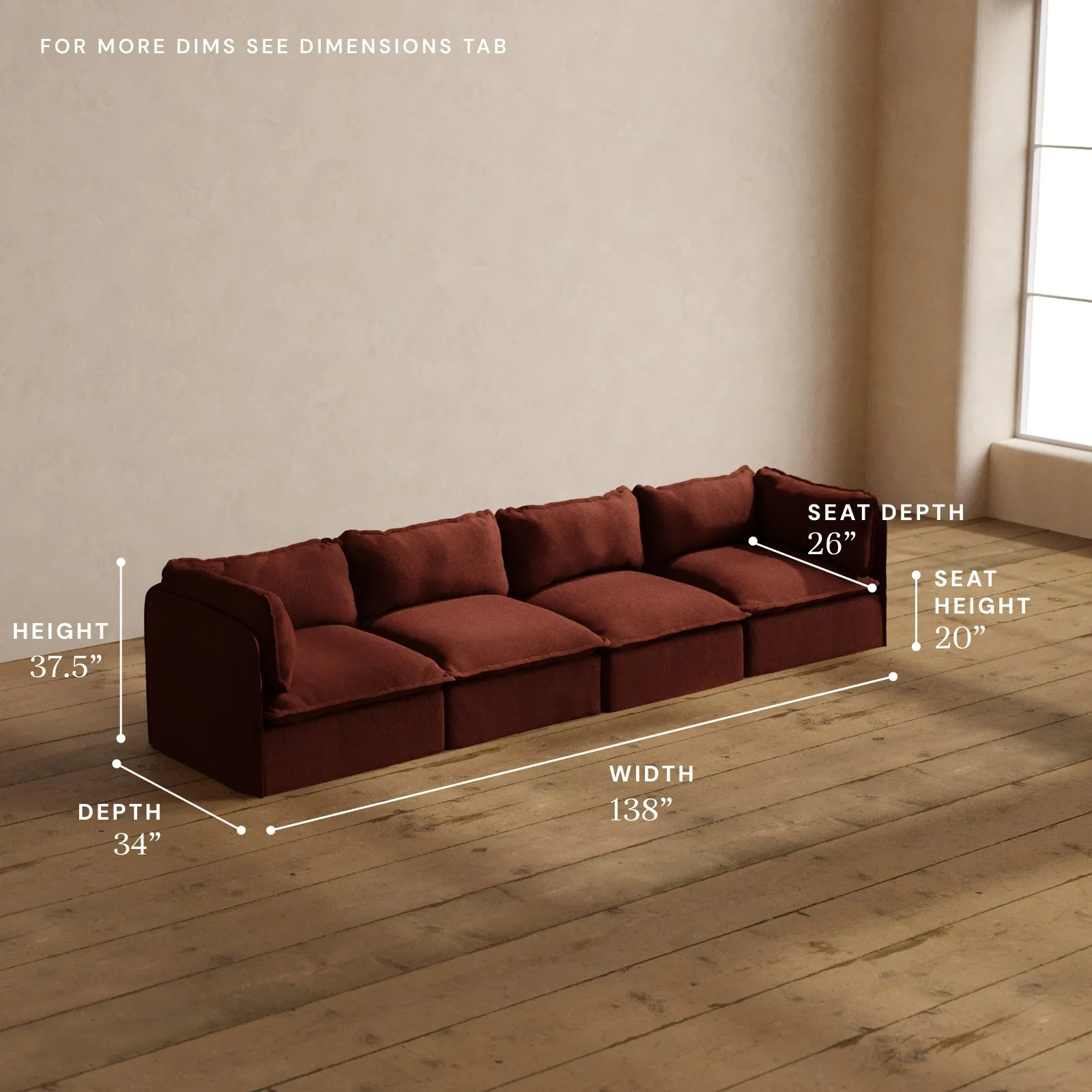 Modular Washable 4-Seater in Rust | Deluxe  Seat | Cloud Pillow