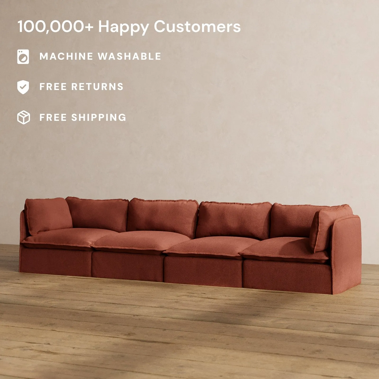 Modular Washable 4-Seater in Rust | Deluxe  Seat | Cloud Pillow
