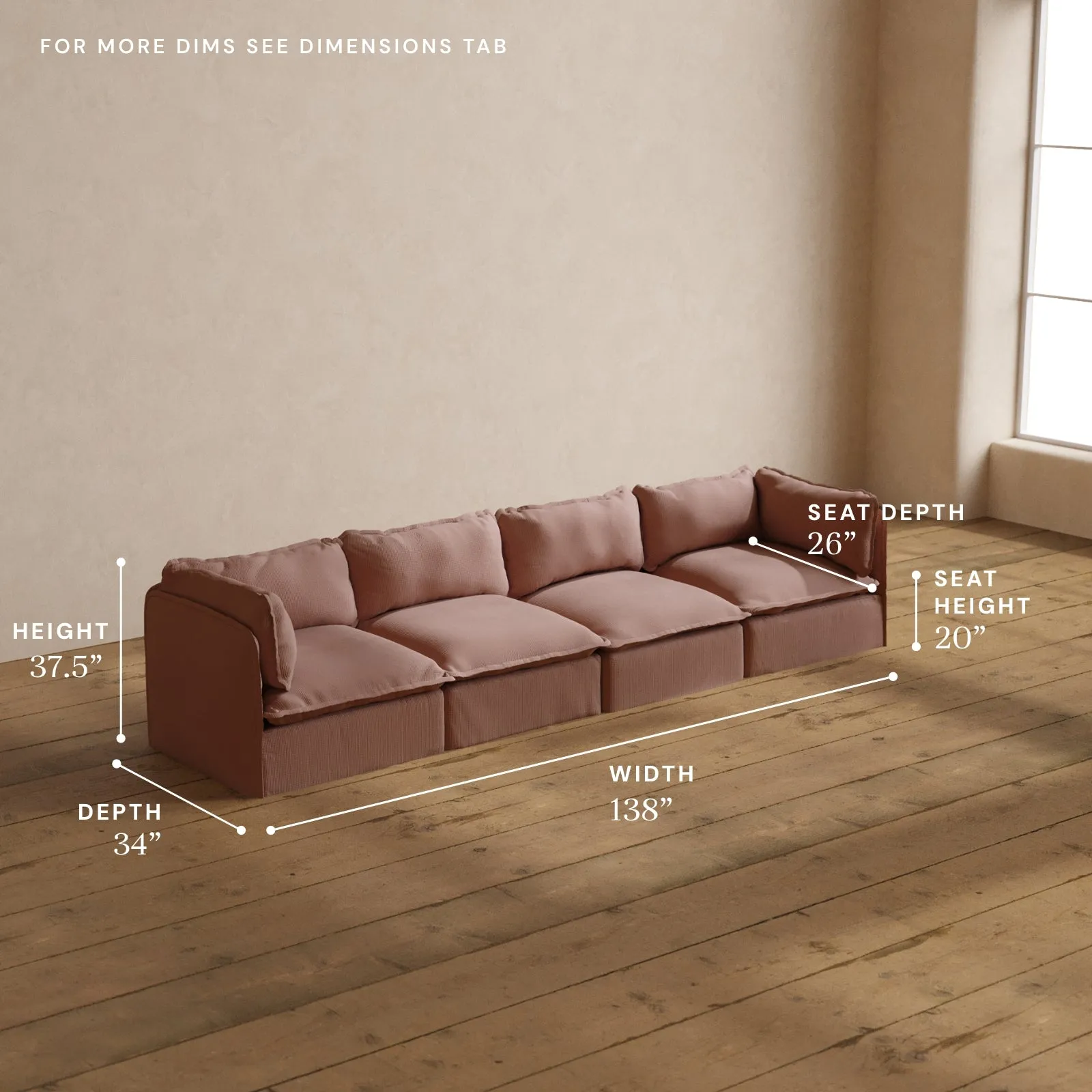 Modular Washable 4-Seater in Sakura | Deluxe  Seat | Cloud Pillow