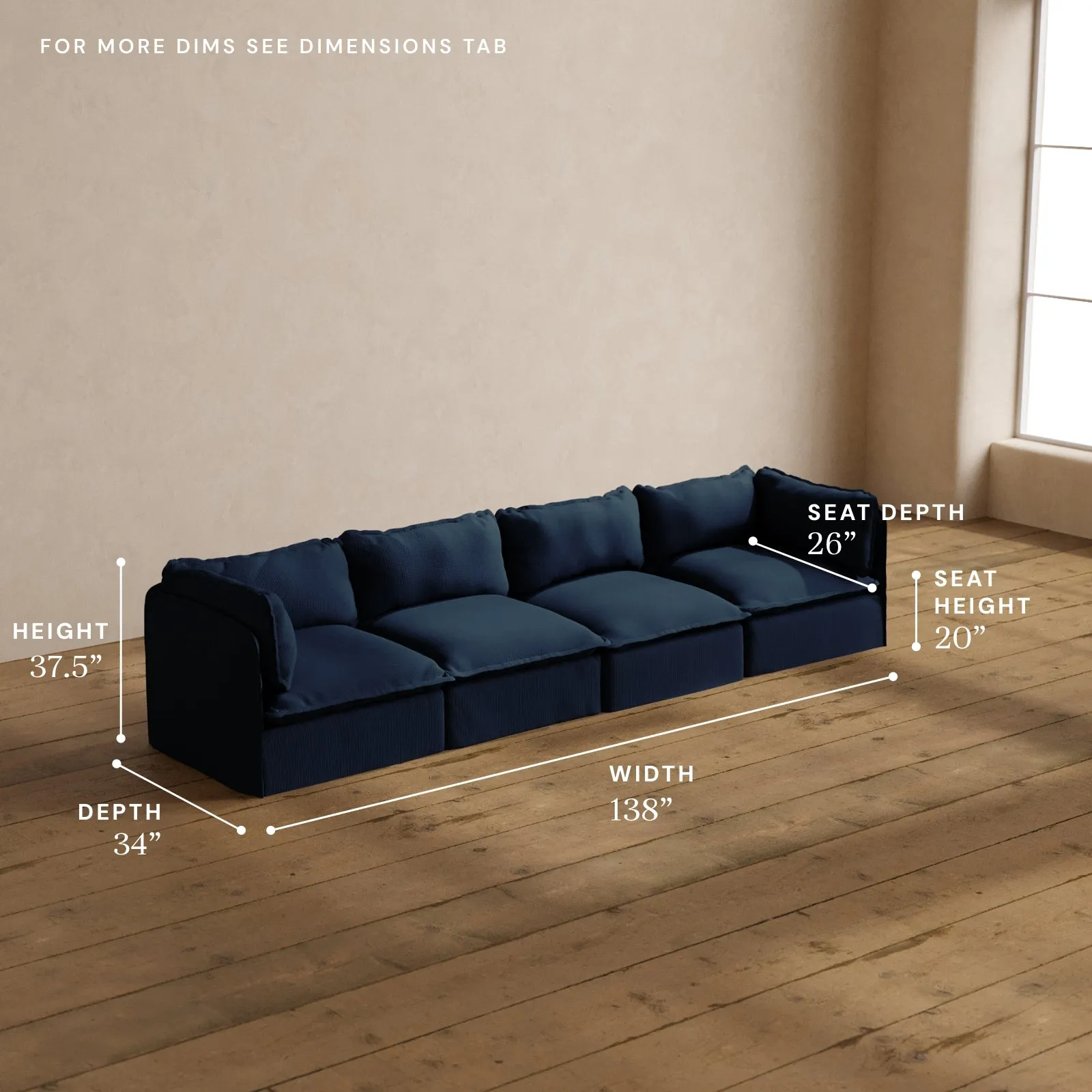 Modular Washable 4-Seater in Sumi | Deluxe  Seat | Cloud Pillow
