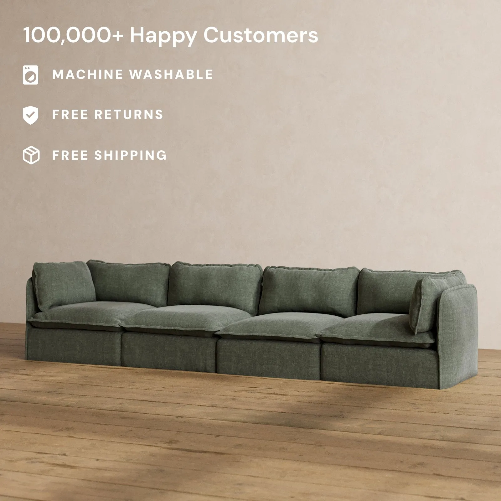 Modular Washable 4-Seater in Willow | Deluxe  Seat | Cloud Pillow