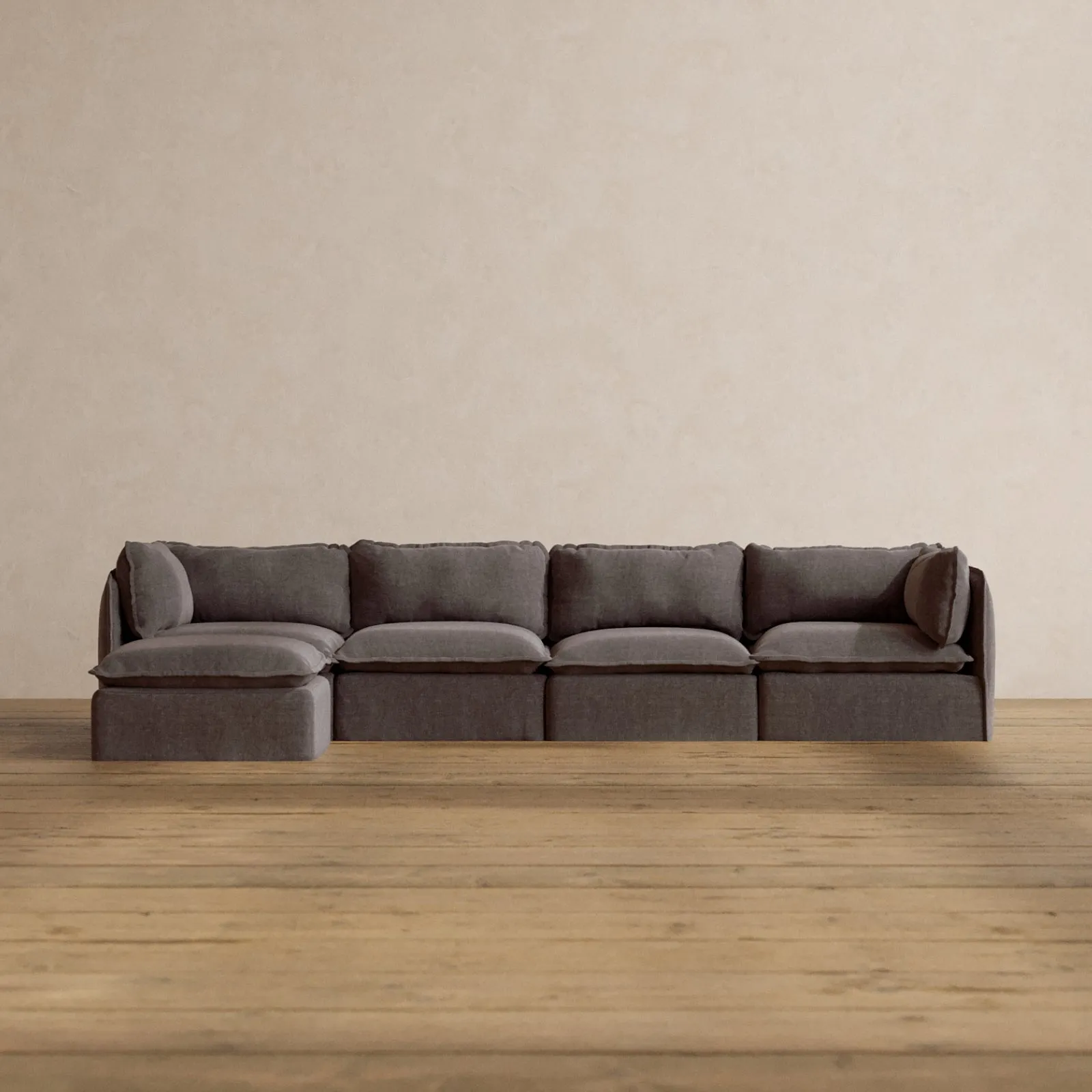 Modular Washable 4-Seater Sectional in Caviar | Deluxe  Seat | Cloud Pillow